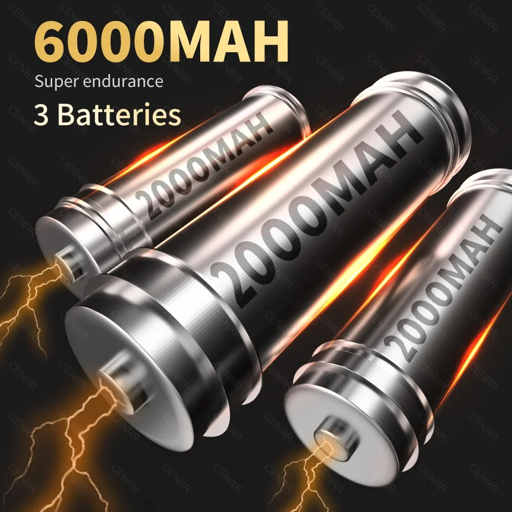 CENRR cordless car vacuum featuring 6000mAh battery with triple battery capacity for extended use.