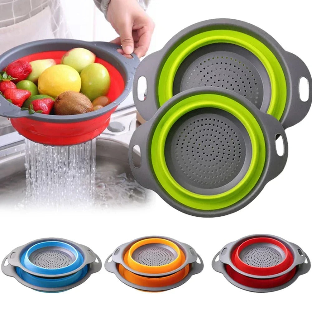 Collapsible Silicone Drain Basket – Foldable Strainer for Fruits & Vegetables