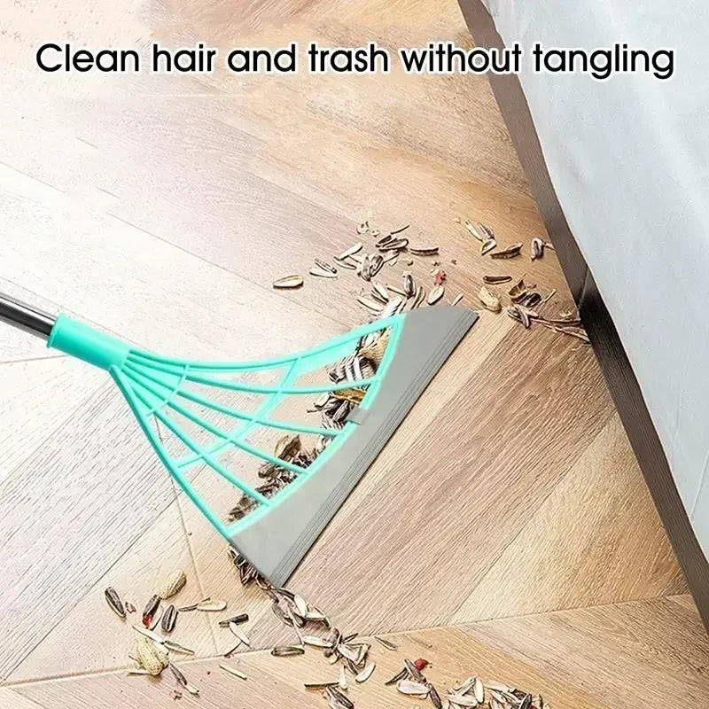 Magic broom sweeping hair and debris from the floor without tangling.
