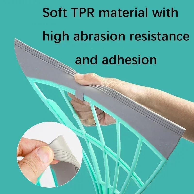 Close-up showing the flexible TPR material of the magic broom, designed for high abrasion resistance and strong adhesion.
