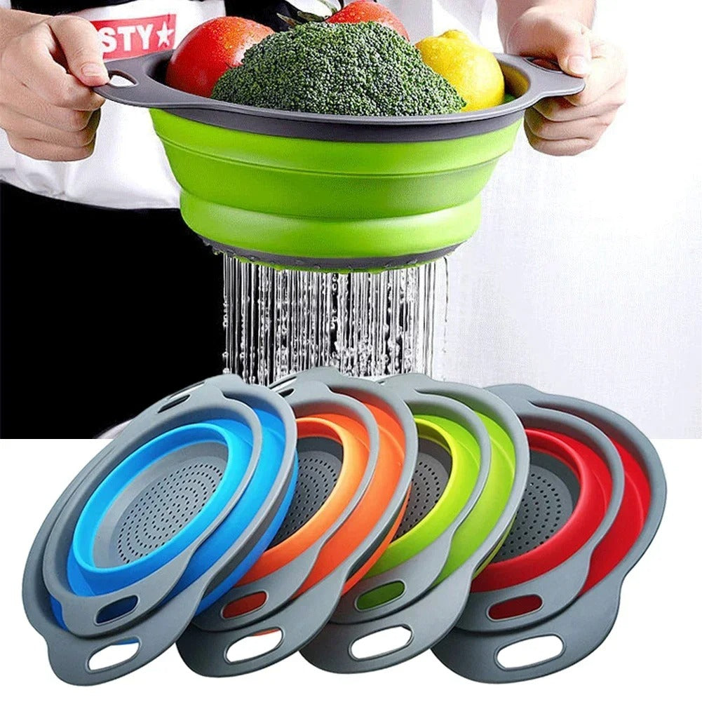 Collapsible Silicone Drain Basket – Foldable Strainer for Fruits & Vegetables