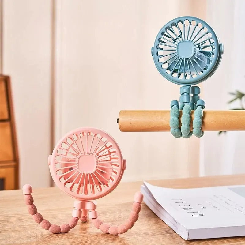 Portable baby stroller fan with a flexible tripod for hands-free cooling