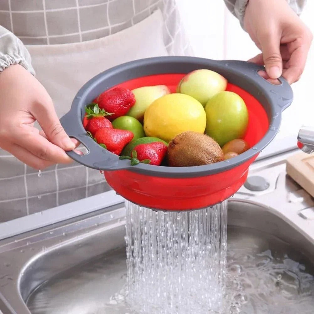 Collapsible Silicone Drain Basket – Foldable Strainer for Fruits & Vegetables