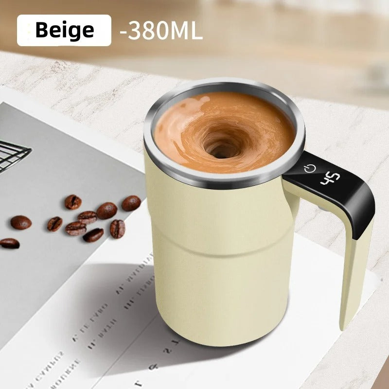 Beige 380ML self-mixing mug with waterproof design and food-safe materials.