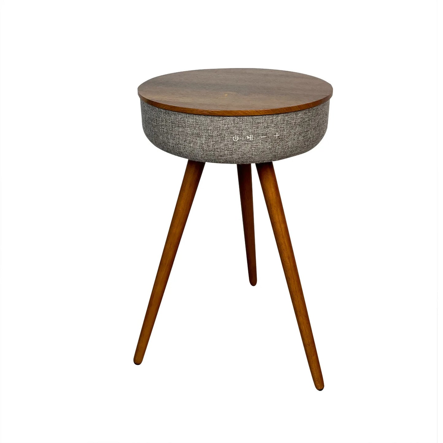 Smart coffee table with wireless charging and Bluetooth speaker in walnut finish