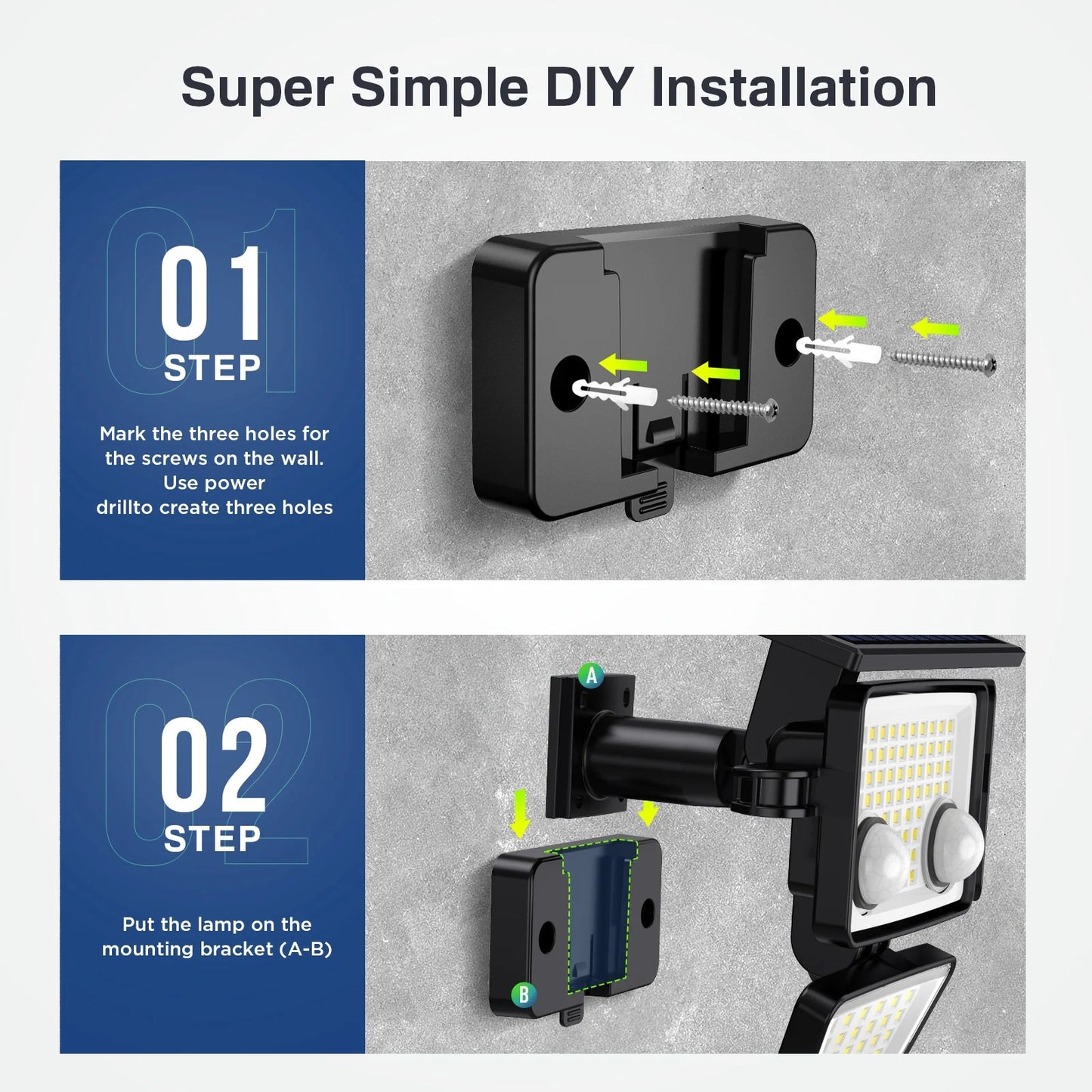 Easy DIY installation guide for solar motion sensor security light.