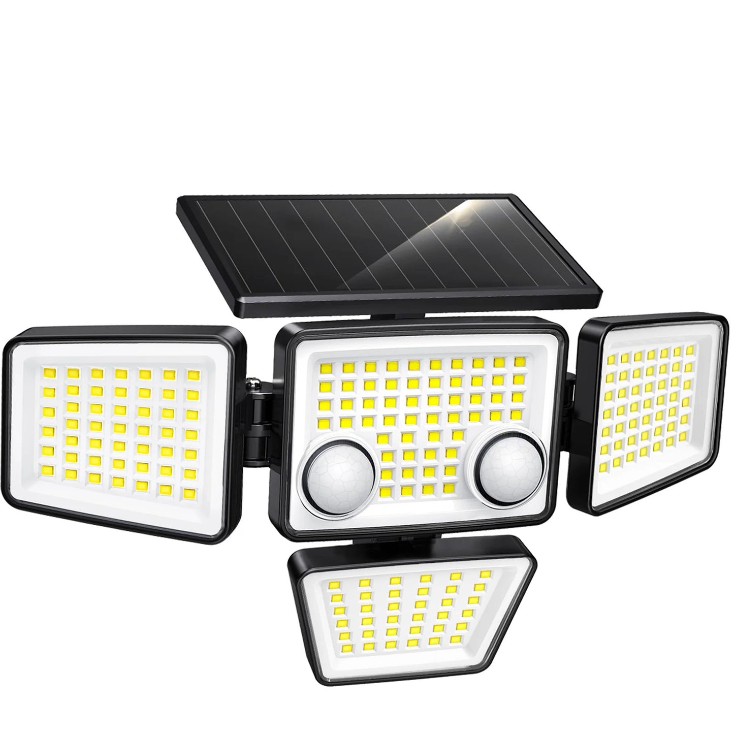 Solar-powered outdoor light with 188 LEDs and motion sensors for bright backyard security.