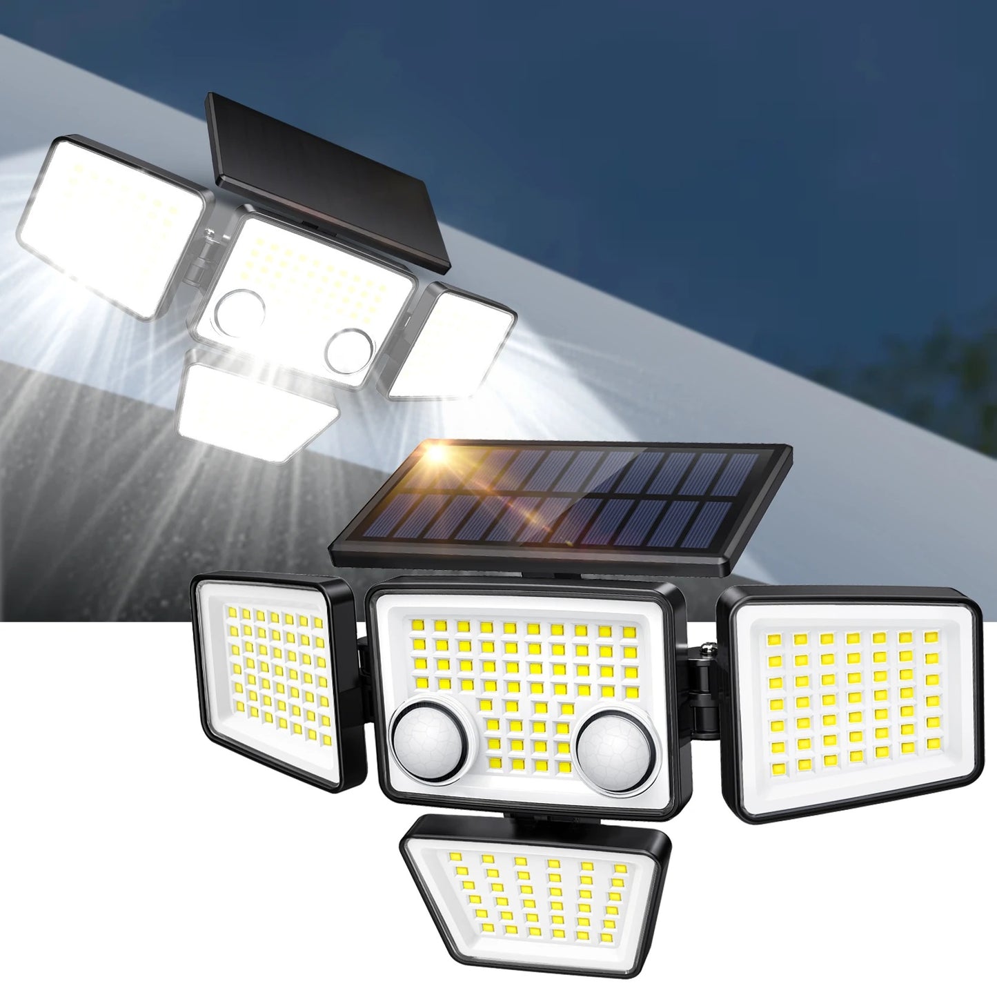 Solar security floodlight showcasing bright illumination for outdoor spaces.