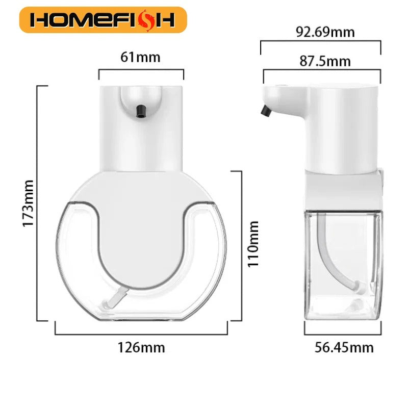Touchless soap dispenser size dimensions front and side views
