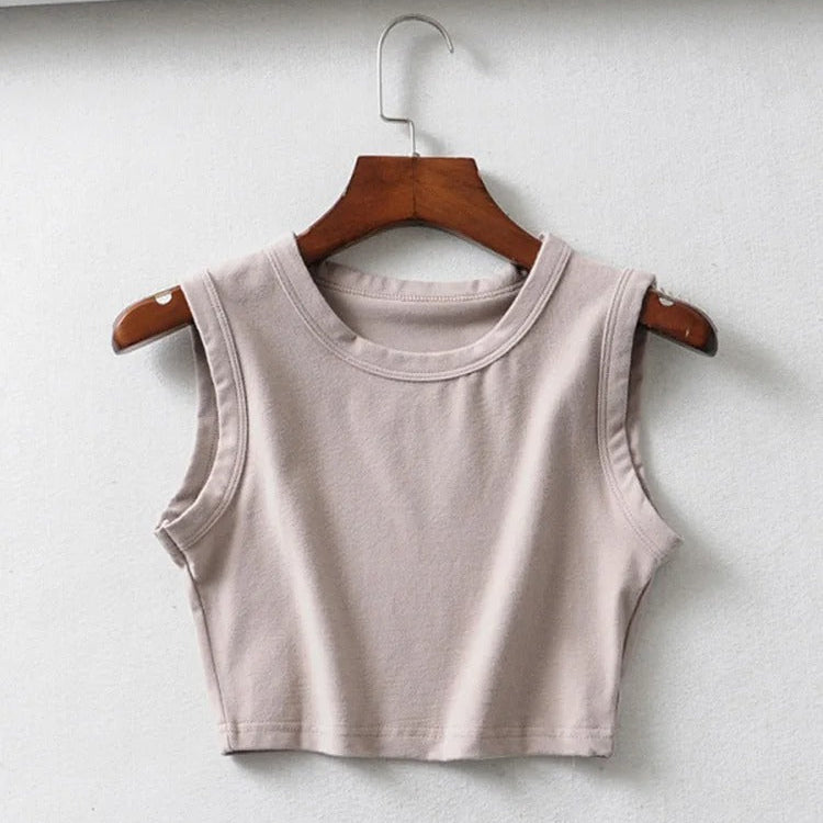 Beige punk crop tank top – vintage sleeveless streetwear fashion for women