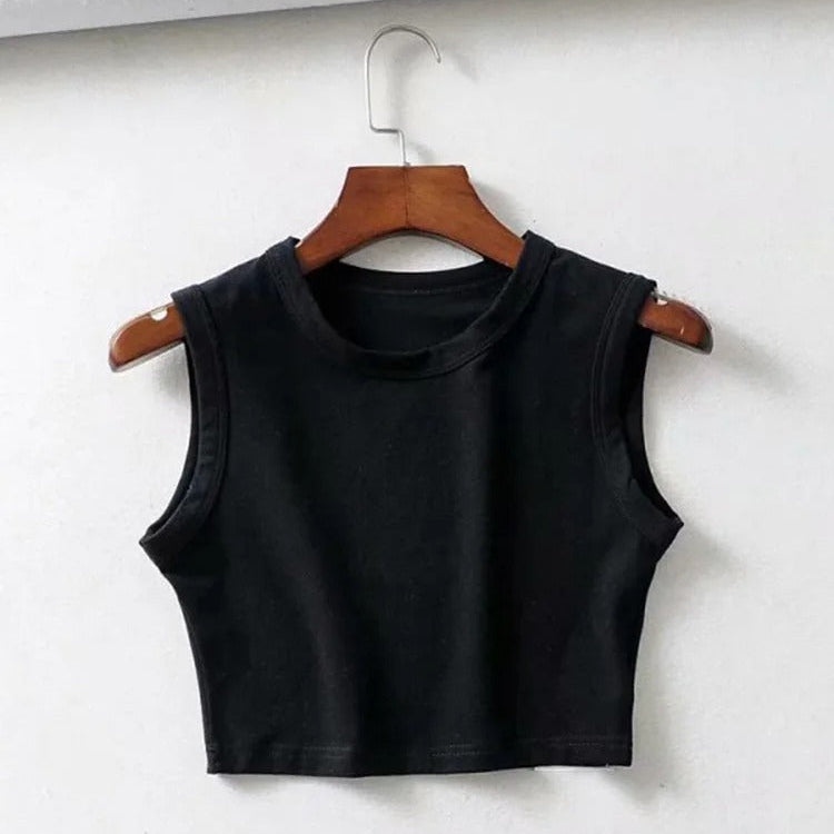 Black biker punk crop top – edgy streetwear tank for women, sleeveless and fitted cut