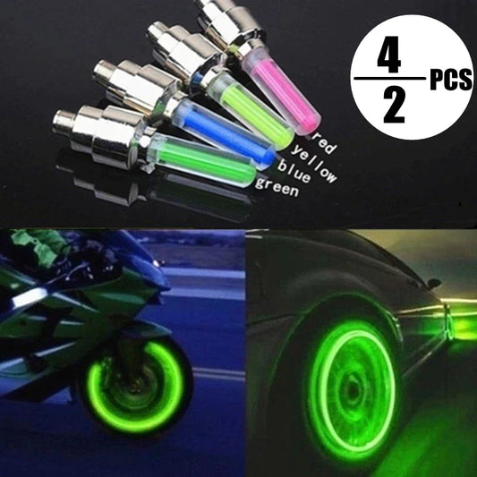 2PCS Bike Light LED Flash Wheel Tire Valve Cap Car Lights 4 Colors Tire Lamp for Car Motorcycle Bicycle