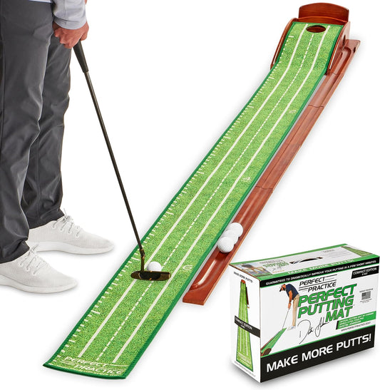 PERFECT PRACTICE Putting Mat - Indoor Golf Putting Green with 1/2 Hole Training for Mini Games & Practicing at Home or in the Office - Gifts for Golfers - Golf Accessories for Men