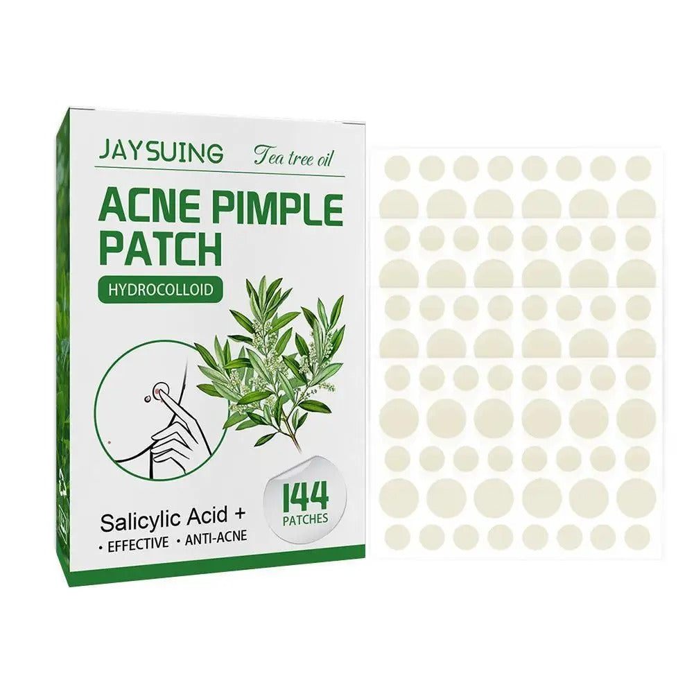 Box of tea tree oil and salicylic acid acne pimple patches with 144 patches.