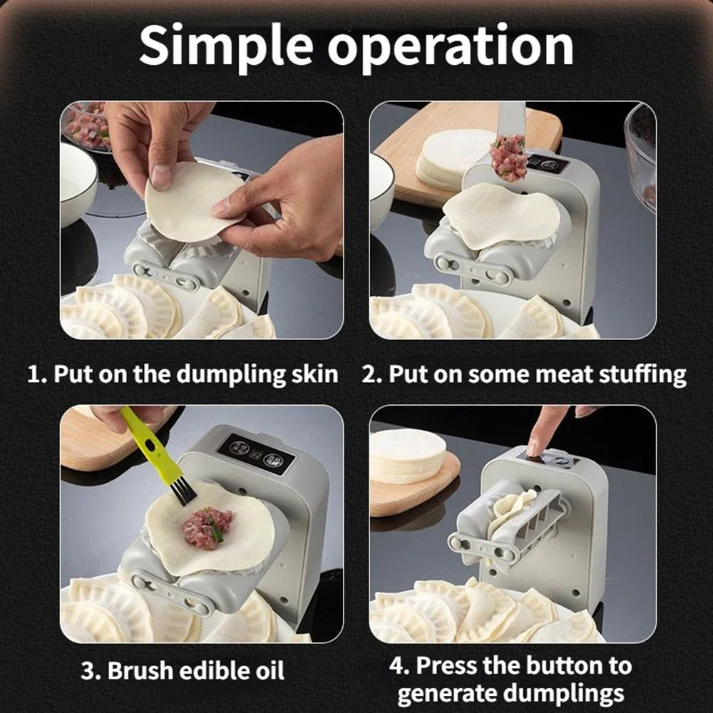Step-by-step guide showing how to use the automatic dumpling maker to create dumplings