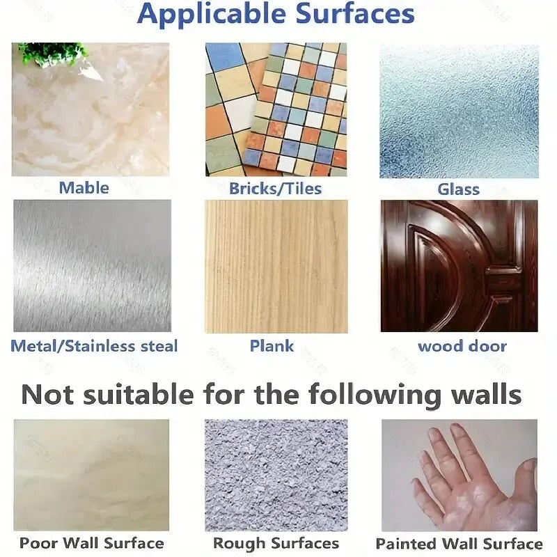Applicable wall surfaces for installing automatic toothpaste dispenser including tile, marble, glass, and wood