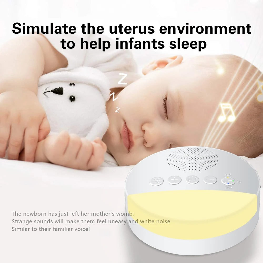 White noise machine simulating a womb-like environment to comfort and soothe newborns to sleep.