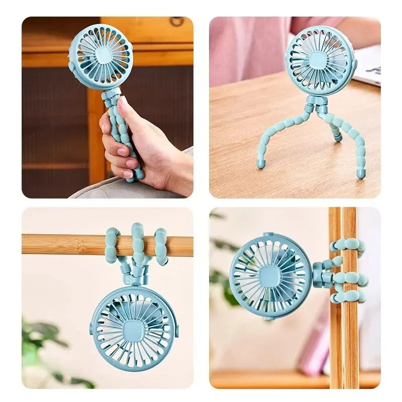 Clip-on stroller fan with flexible legs for multi-angle positioning