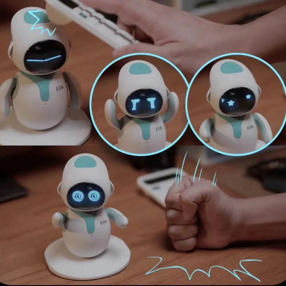 Eilik interactive robot displaying multiple emotional facial expressions during touch interactions