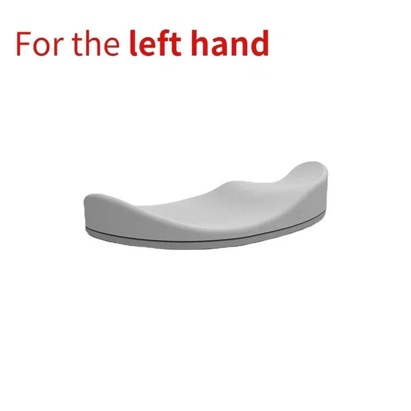 Ergonomic mouse pad wrist rest in gray, tailored for left-handed users. Comfortable and non-slip design.