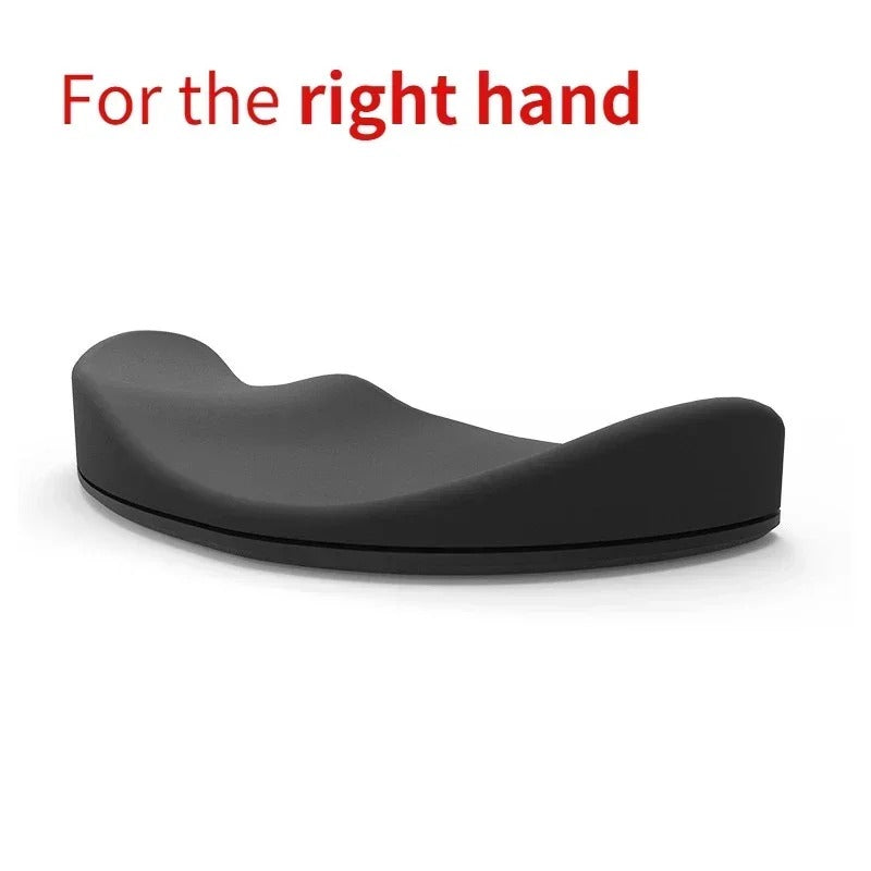 Black ergonomic mouse pad wrist support for right-handed users. Provides comfort and reduces strain.