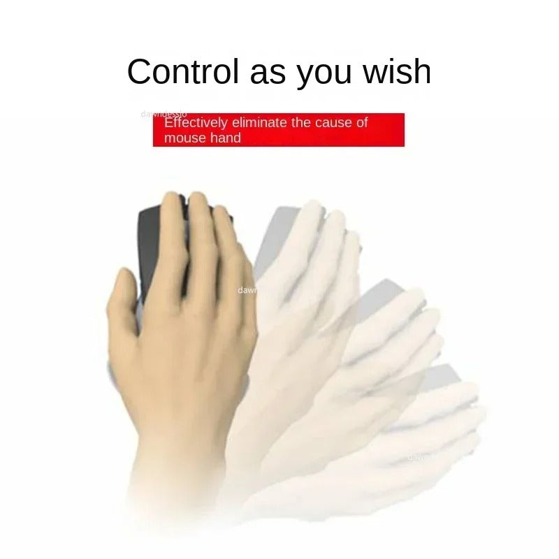 Illustration showing wrist movement and comfort benefits of the ergonomic mouse pad.