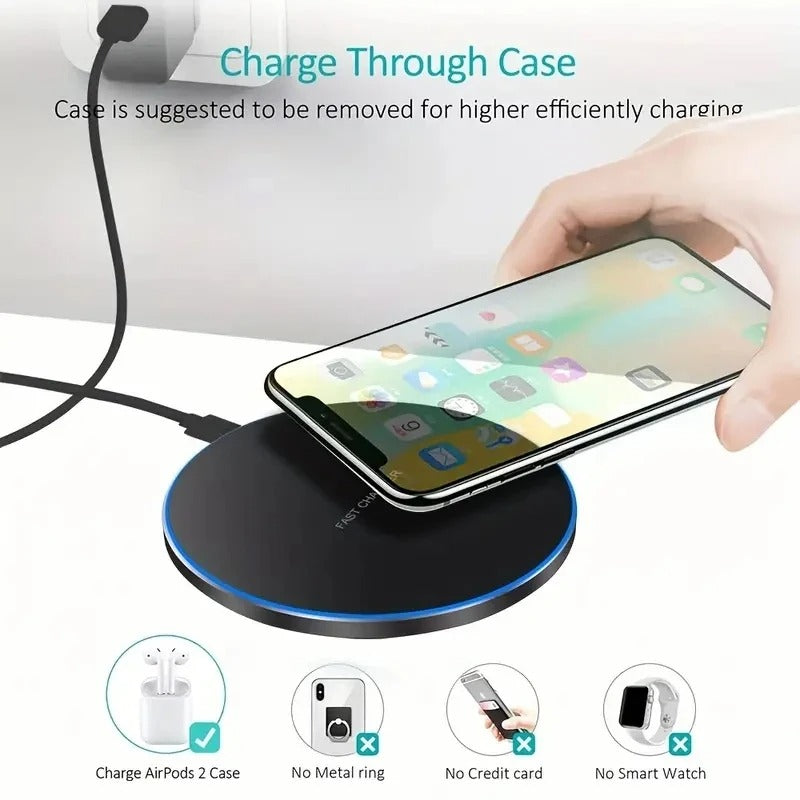 Wireless Charging Pad Charging an iPhone Through a Case