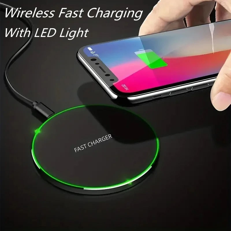 Wireless Fast Charging Pad with LED Indicator for Nighttime Use