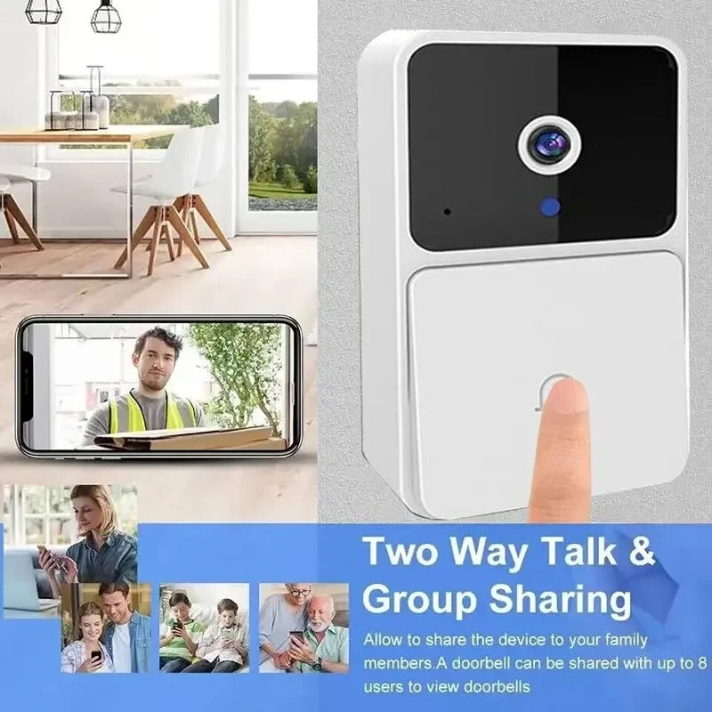 Wireless smart doorbell camera with chime, motion alerts, and two-way talk