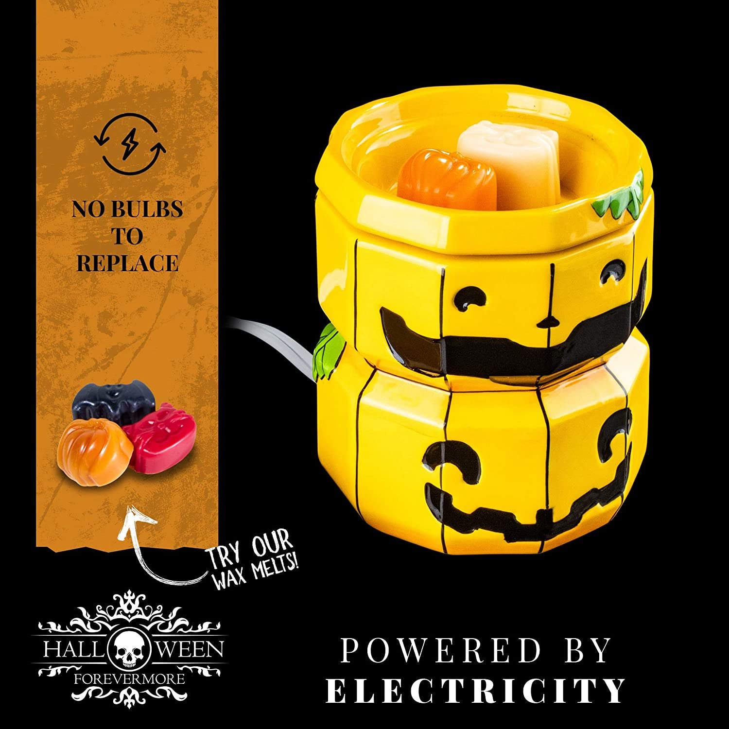 Jack-O-Lantern Ceramic Wax Warmer | Flameless & Easy to Clean | Handcrafted Horror-Style Character Aromatherapy Candle Warmers