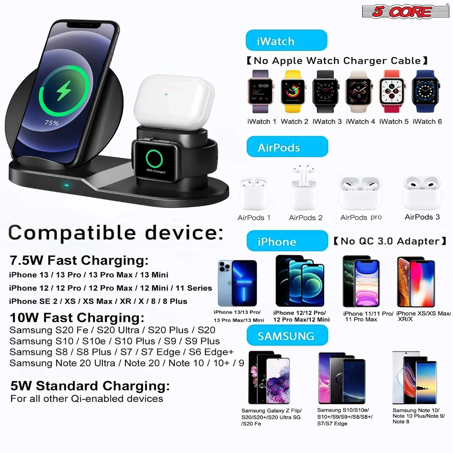 5 Core 3 in 1 Qi Wireless 10W / 15W Fast Charging Pad Stand Dock for Samsung & Iphones WCR 3