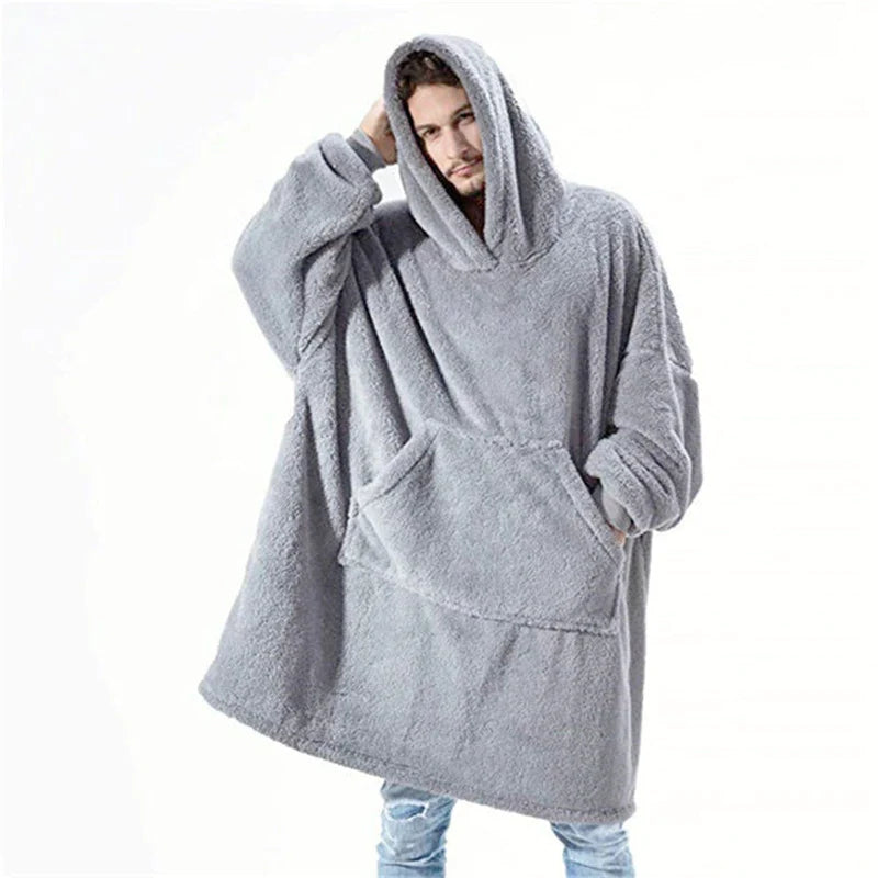 MIDSUM Winter Hooded Sweater Blanket Women Oversized Fleece Blanket with Sleeves Large Pocket Warm Thick TV Hoodie Robe Couple