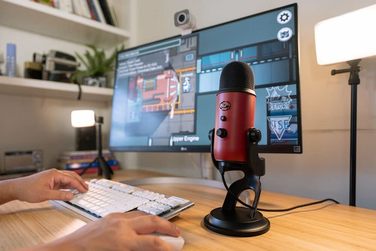 Blue Yeti USB Mic for Recording&Streaming on Pc&Mac, Blue VO!CE Effects,4 Pickup Patterns,Headphone Output&Volume Control, Mic Gain Control,Adjustable Stand, Plug&Play–Satin Red