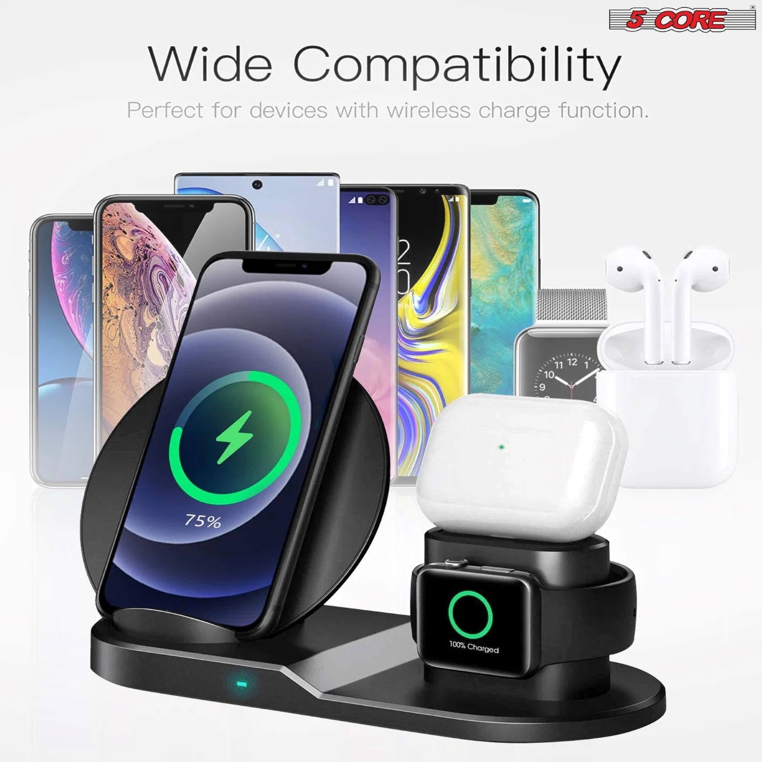 5 Core 3 in 1 Qi Wireless 10W / 15W Fast Charging Pad Stand Dock for Samsung & Iphones WCR 3