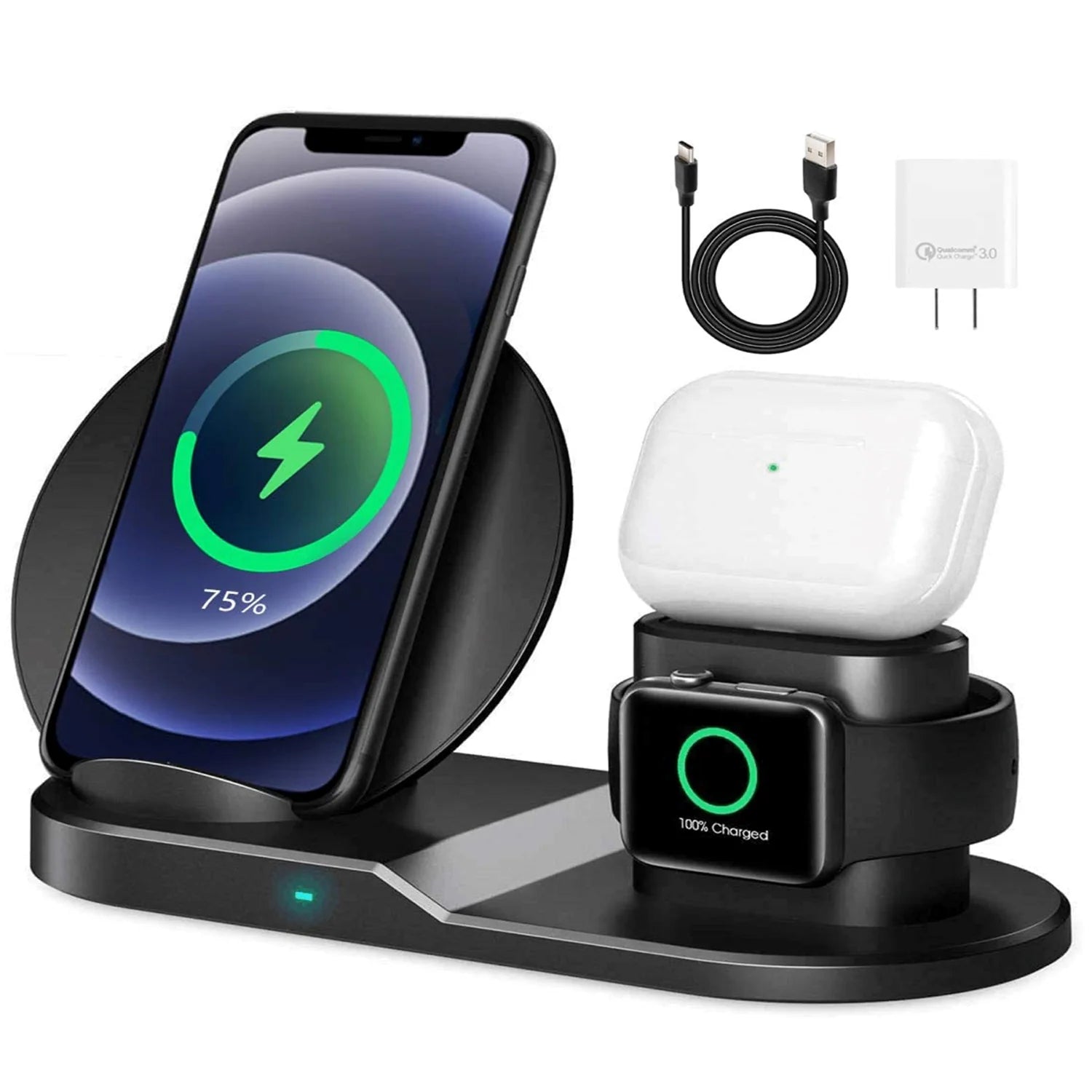 5 Core 3 in 1 Qi Wireless 10W / 15W Fast Charging Pad Stand Dock for Samsung & Iphones WCR 3