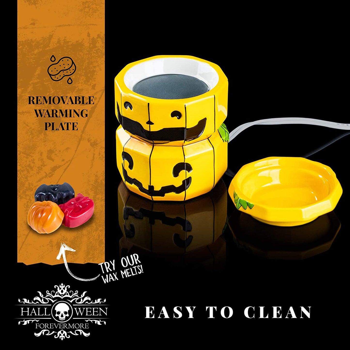 Jack-O-Lantern Ceramic Wax Warmer | Flameless & Easy to Clean | Handcrafted Horror-Style Character Aromatherapy Candle Warmers